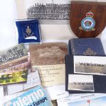 A military Regiment photograph, Royal Sussex Regiment books, a photograph album, brass button