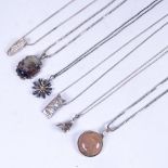 6 various silver, stone set and enamel necklaces
