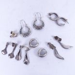 7 various pairs of stylised Danish silver earrings