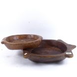 2 large African Tribal carved hardwood food bowls, largest length 57cm (2)
