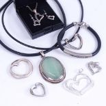 Sterling silver and leather heart design pendants, necklaces etc