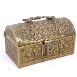 An Art Nouveau brass casket jewel box, length 13cm