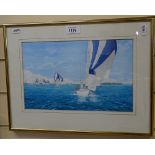 Carolyn Finch, watercolour, "International One Design", framed, 31cm x 41cm
