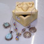 A collection of modern silver stone set jewellery, to include pendant and chain, a pair of pierced