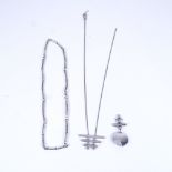 W&S SORENSEN - a Danish stylised silver brooch, and 2 unnamed sterling necklaces, bamboo style