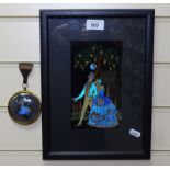 A framed Vintage butterfly wing picture, depicting a couple, 33cm x 22cm overall, and a small