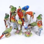 A collection of bird figures, including an Adderley budgerigar, 10.5cm, and parakeet, various