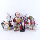 USSR animal group, 12.5cm, Continental porcelain and pottery figures, and a bust of Shakespeare