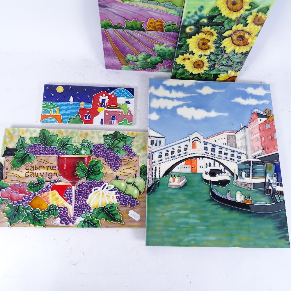 A group of 6 modern Italian tube-lined ceramic pictorial plaques, depicting still life and landscape - Image 2 of 2