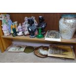 Continental figures, Osborne plaques, a glazed terracotta vase, 22.5cm etc