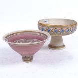 Emmie Philps (born 1918), 2 Studio pottery bowls, hand painted and gilded decoration, largest height