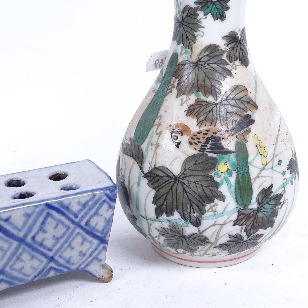 3 Chinese porcelain flower bricks, largest length 11.5cm, and a Japanese vase - Image 2 of 2