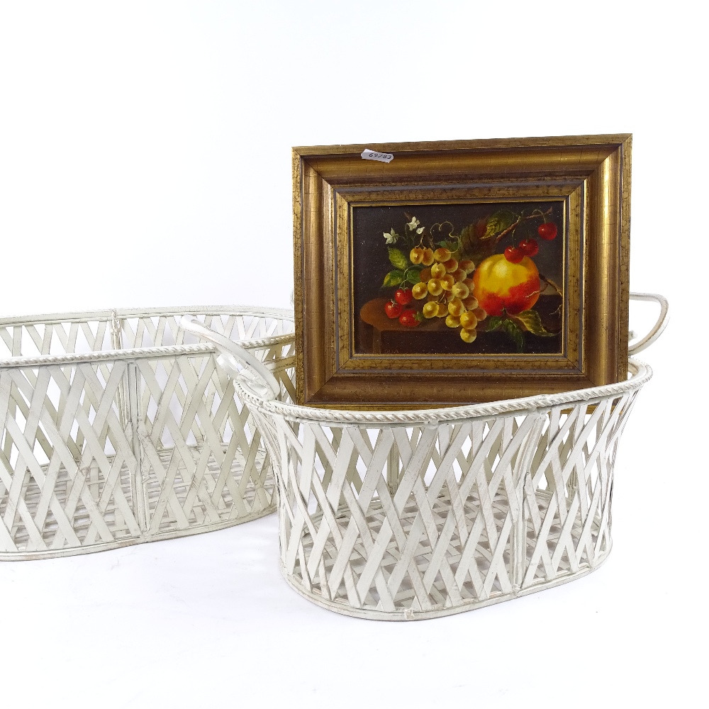 A graduated pair of modern painted wrought-iron baskets, pair of modern hurricane lantern wall - Image 2 of 2