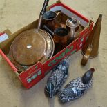 A copper measure, a cream can, a pair of ducks, a bed-warming pan etc