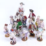 A group of 19th/20th century porcelain figures, some with crossed swords marks, largest height