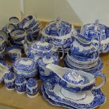 A collection of Spode Italian pattern tea and dinnerware, including tea pot, sauce boat on stand,