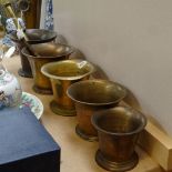 5 graduated Antique cast-brass and bronze mortars, and 2 pestles, largest mortar height 12cm (7)