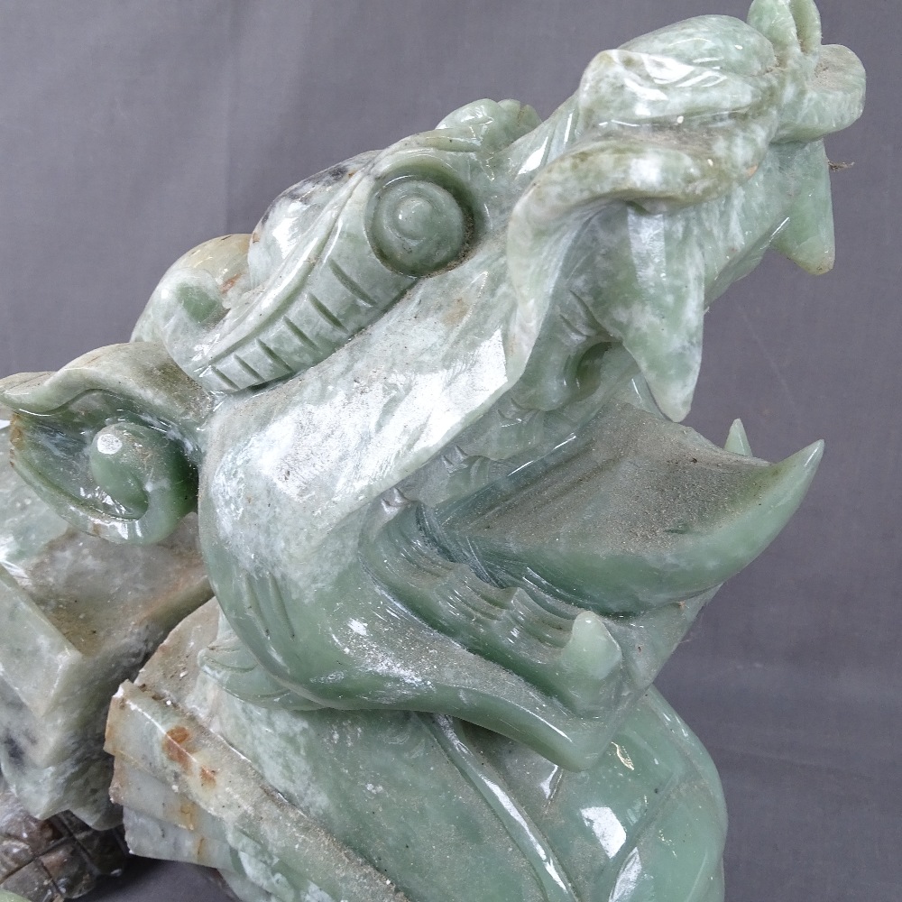 1 carved hardstone dragon (A/F), and a carved jadeite bull, length 28cm - Image 2 of 2