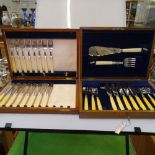 2 part-cased sets of fish cutlery, 1 for 6 people, and 1 for 5 people