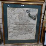 An 18th century hand coloured pocket map of England and Wales, by Bowles's, framed, 78cm x 69cm