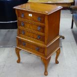 A small yew wood 4-drawer bedside chest, on cabriole legs, W48cm, H74cm, D32cm
