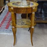 An Italianate design oval 2-tier side table, single frieze drawer, on cabriole legs, W54cm, H75cm