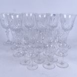 A set of 6 cut-crystal wine goblets, a set of 6 Webbs Sherry glasses, and a set of 6 liqueur glasses