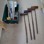 A set of Vintage croquet mallets, posts by Ayres, balls including a child's set