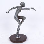 An Art Deco chrome plated nude female dancer car mascot, in the style of Lorenzl, on weighted