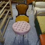 A small Victorian walnut-framed nursing chair, and a modern upholstered bedroom stool