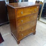 A cross-banded yew wood chest of 4 long drawers, on bracket feet, W71cm, H100cm, D50cm