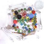 Glass marbles, glass pestle, Venetian glass dragonfly etc (boxful)