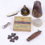 Miniature Player's Navy Cut cigarettes packet, miniature penknives, Scottish hardstone pendant etc