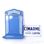 A French blue and white enamel Vintage implement hanger, height 45cm, and a small Vintage enamel