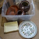 2 stoneware jars, a modern Dibor ceramic tray, Portmeirion Botanic Garden pattern bowl etc (boxful)