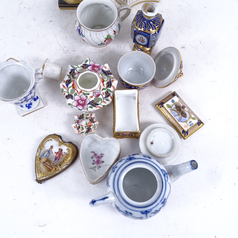 A Crown Staffordshire pillbox with painted and gilded decoration, length 6.5cm, an inkstand, a - Image 2 of 2