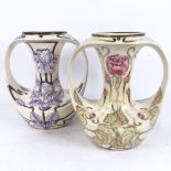 2 Cobridge Stoneware Art Nouveau style 2-handled vases, both circa 2001/2, 1 designed by Kerry