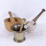 3 pestles and mortars, including a 19th century Improved Stone pestle, 12cm across