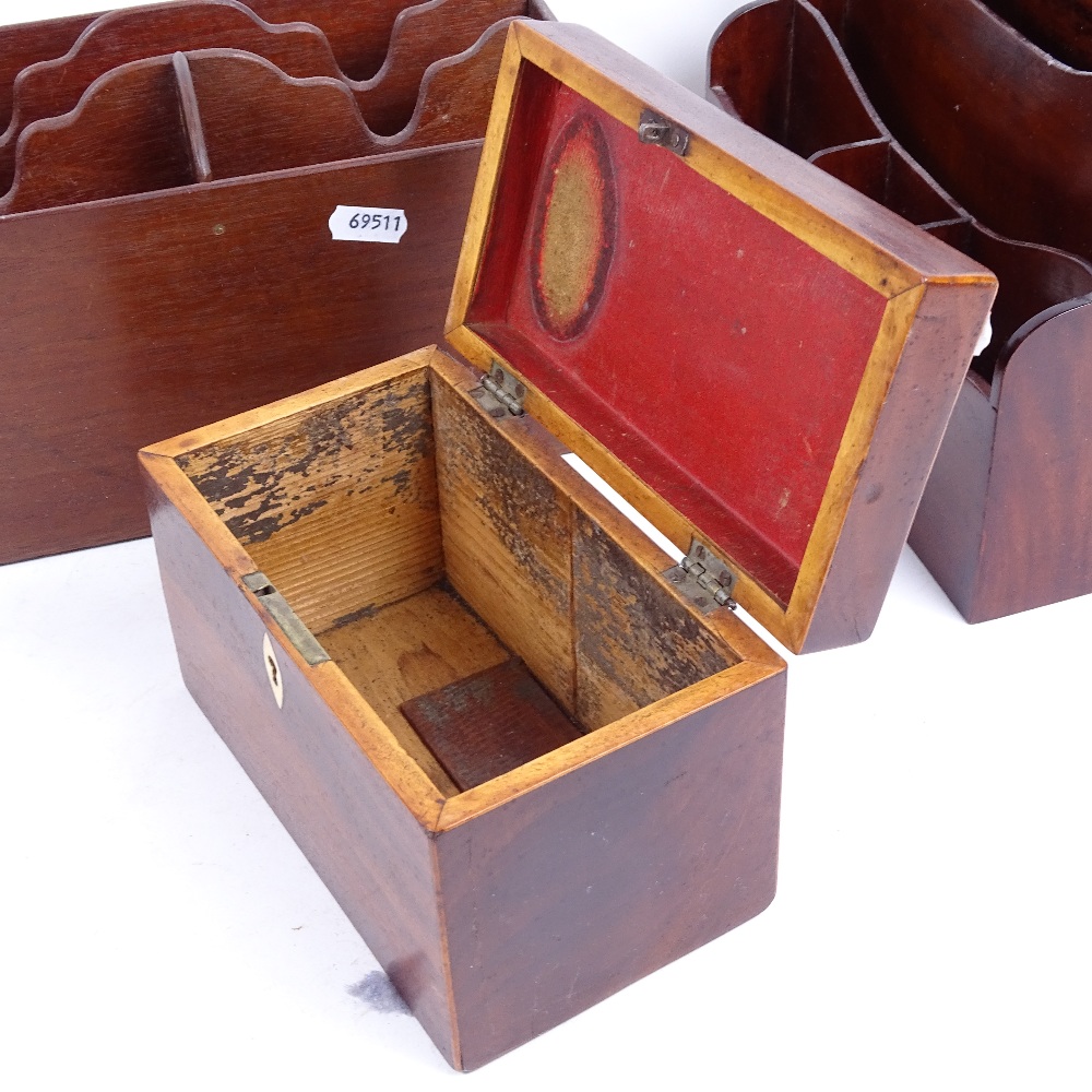 2 letter racks, and a small 19th century mahogany tea caddy, length 18cm (3) - Image 2 of 2