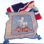 A Union Jack, length 100cm, and a Royal West Kent Regiment embroidered cushion cover