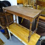 An Edwardian rectangular stained beech hall table, on turned legs, W91cm, H73cm