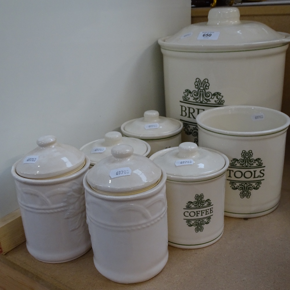 A set of modern ceramic kitchen storage jars, largest height 31cm (7)