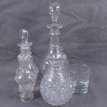 Two Victorian decanters, a water / whisky carafe and pepper, tallest 28cm. (4)