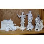 Various figures, a Cauldon replica doll's house, height 12cm, and 2 Coalport miniature dishes