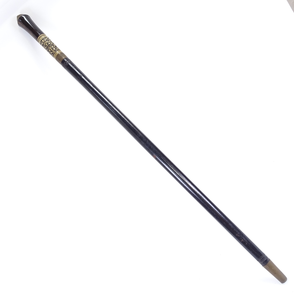 A bone-mounted ebonised sword stick, blade length 65cm - Image 2 of 2