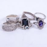 8 various silver dress rings, some stone set
