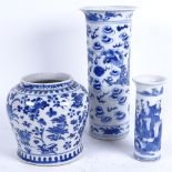 3 Chinese blue and white ceramics, including squat baluster jar, dragon sleeve vase with 4 character
