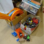 Toy farm machinery and cars, including Corgi, and a box of track