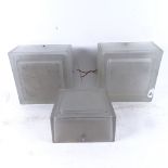 A set of 3 square frosted glass lamps, largest 24cm