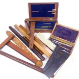 Vintage rules, cased brass draughtsman sets etc